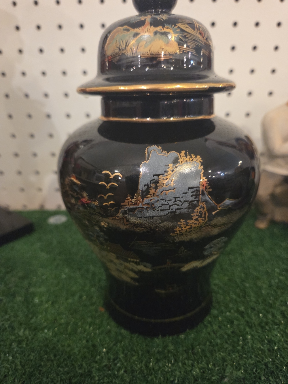 Vintage porcelain ginger jar with matching lid